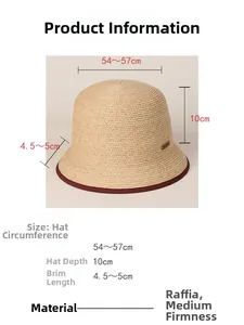 Specifiche dettagliate del cappello a secchiello in rafia da donna con materiale