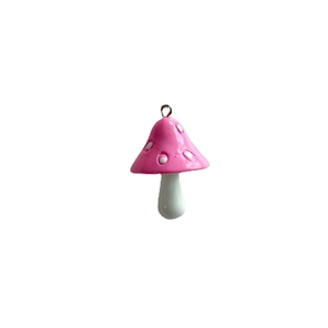 Pink resin mushroom pendant charm with white dots and metal ring for DIY jewelry making