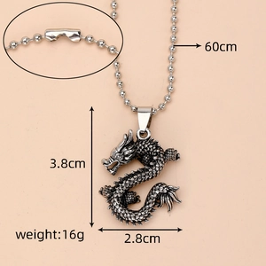 Detailed size chart for dragon pendant necklace with 60cm chain length and 16g weight
