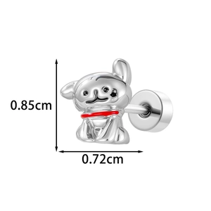 Silver cartoon dog stud earring made of titanium steel with size 0.85cm by 0.72cm