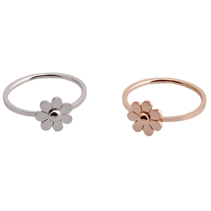 Minimalist sunflower titanium steel rings in silver and rose gold for couples
