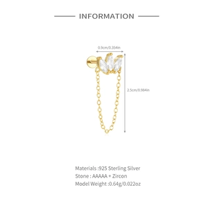 Detail of S925 sterling silver gold-plated crown stud earrings with marquise-cut zircon