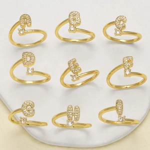 Alfabet Initiële Letter Open Ring Koper 18K Verguld Zirkonia Verstelbare Vinger Sieraden Voor Vrouwen Luxe Mode