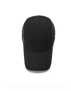 Detailed top view showing breathable quick-dry fabric and white trim on black baseball cap