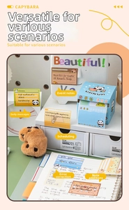 Detail of panda themed sticky notes box and drawer organizer for stationery storage
