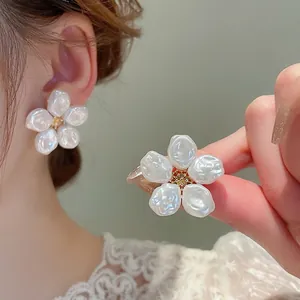 Orecchini Fiore Künstliche Perle Barocche Con Perno Argento 925 Gioielli Floreali Lega Per Donna