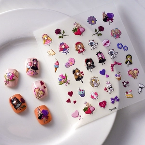 Stickers à ongles 5D pour enfants avec des motifs mignons de lapins, chats et fleurs
