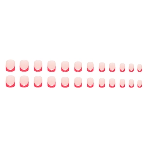 24 pieces of short square red French tip press-on nails with soft pink base and red tips