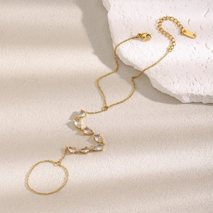 Bracelet De Doigt Chaîne De Main En Acier Inoxydable Plaqué Or 18K Avec Zircon Goutte Bijou Chic Pour Femmes