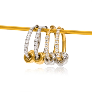 Luxurious gold and silver stainless steel hoop earrings with sparkling white diamonds