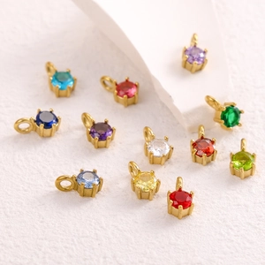 Round Stainless Steel Cubic Zirconia Birthstone Pendants DIY Jewelry Findings For Women Fashion Charm Necklace Accessories