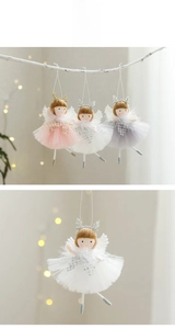 Detail of plush angel dolls with glitter antlers and mesh skirts for Christmas trees