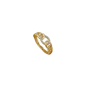 Luxurious gold-plated chain ring with sparkling crystals in an open adjustable design