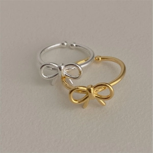 Bow Knot Ring 925 Sterling Silver Open Adjustable Minimalist Sweet Korean Style Finger Jewelry For Women