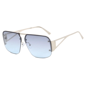 Classic square aviator sunglasses with silver metal frame and gradient blue lenses