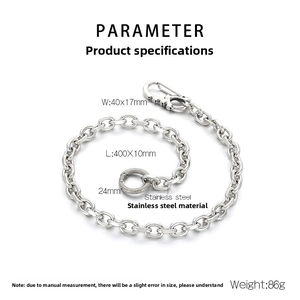 Detailed specs of the punk style stainless steel wallet chain with skull clasp and O-ring