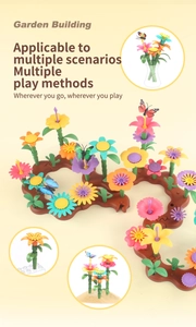 Detail view of DIY garden building blocks showing versatile indoor and outdoor play scenes