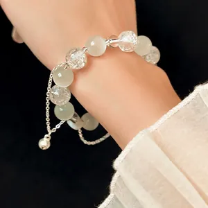 Elegant Beaded Bracelet Crystal Cat Eye Stones Moon Charm And Bell Pendant Versatile Jewelry Accessary For Women Gift