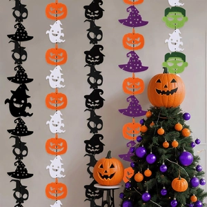 Detail of Halloween felt banner featuring pumpkin, ghost, and skull for party decor
