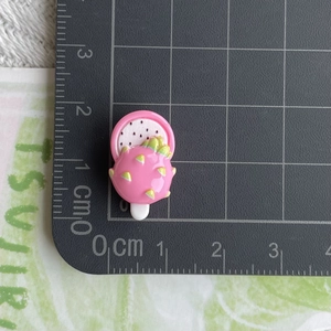 Miniature pink dragon fruit ice pop resin charm on scale mat showing 2.5cm size