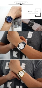 Men's business sport watch with octagonal screw bezel and textured dial on wrist
