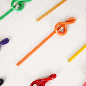 Colorful treble clef shaped pencils with erasers for music gifts and stationery