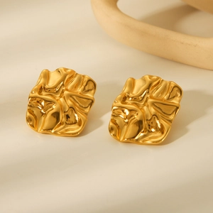 Modern 18K gold plated stainless steel stud earrings with irregular folded texture