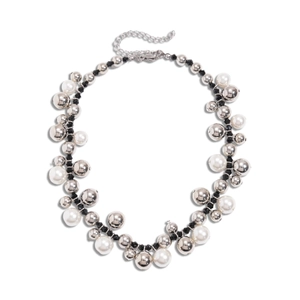 Adjustable silver beads and faux pearl necklace with lobster clasp in modern style