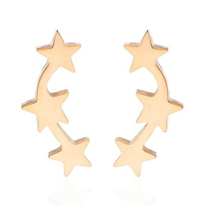 Elegant gold stainless steel ear climbers with three polished stars in a curved design