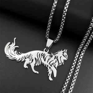 Polished stainless steel wolf silhouette pendant necklace with a durable box chain