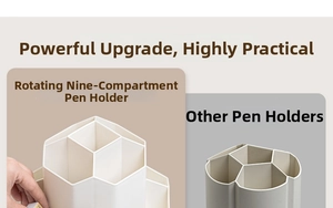Close-up of upgraded 360 rotating pen holder with a nine-grid storage compartment design