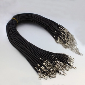 Bulk black waxed cord necklaces with silver lobster clasps and extension chains
