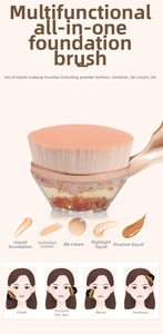 Detail of rose gold makeup brush showing dense bristles for liquid foundation and BB cream