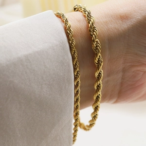 Stainless Steel Rope Chain Bracelet 18K Gold Plated Minimalist Ins Style Twisted Link Fashion Jewelry For Women