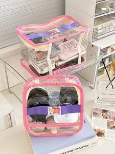 Transparent PVC Makeup Bag Waterproof Travel Toiletry Organizer Contrast Color Portable Handheld Storage Pouch Women