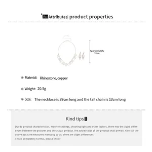 Detailed technical specifications for rhinestone and copper bow jewelry set dimensions