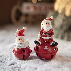 Christmas Bell Ornaments Metal Iron Painted Hanging Pendant Santa Claus Snowman Reindeer For Xmas Tree Decor