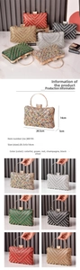 Macro detail of luxury evening clutch bag featuring geometric rhinestones and ring handle