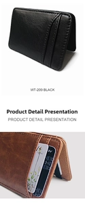 Detail of ultra-slim PU leather magic wallet with diagonal card slots and precise stitching