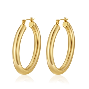 Polished 18K gold plated stainless steel hollow hoop earrings with mirror finish