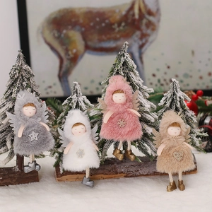 Christmas Angel Doll Hanging Ornaments Plush Sequin Wings Reindeer Horns Cute Mini Girl Tree Decorations Winter Holiday