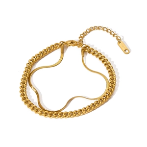 Close-up of double-layer 18k gold plated stainless steel snake and cuban chain