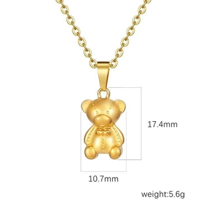 3D teddy bear pendant necklace in 18k gold plated stainless steel with size dimensions