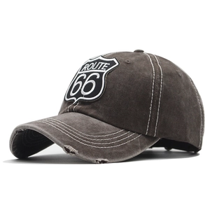 Retro Washed Cotton Baseball Cap Route 66 Embroidery Patch Distressed Vintage Outdoor Sun Hat For Men Women