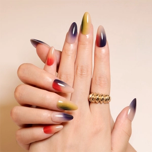 Rainbow gradient stiletto press-on nails set with vibrant colorful ombre blend