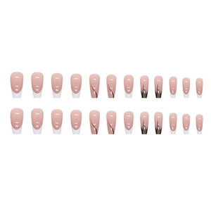 French medium ballerina press-on nails in black and white minimalist contrast style