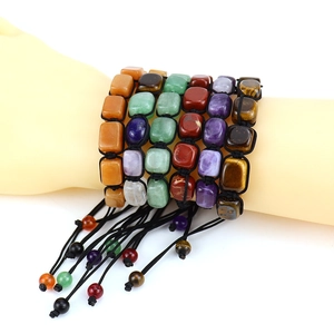 Handmade woven yoga bracelet with colorful rectangular natural stones and tiger eye