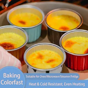 Colorful heat-resistant aluminum foil baking cups for pudding and desserts in oven