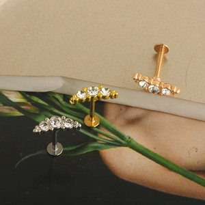 Three-piece stainless steel labret set with gradient zircons in gold and silver