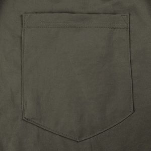 Detailed view of cargo pants featuring reinforced double-stitched pockets in olive green